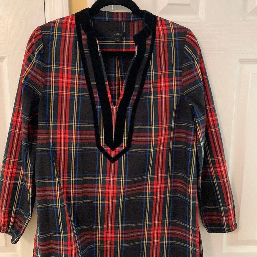Unworn J. Crew Cotton/Velvet Trim Tunic in Stewart Tartan AU282